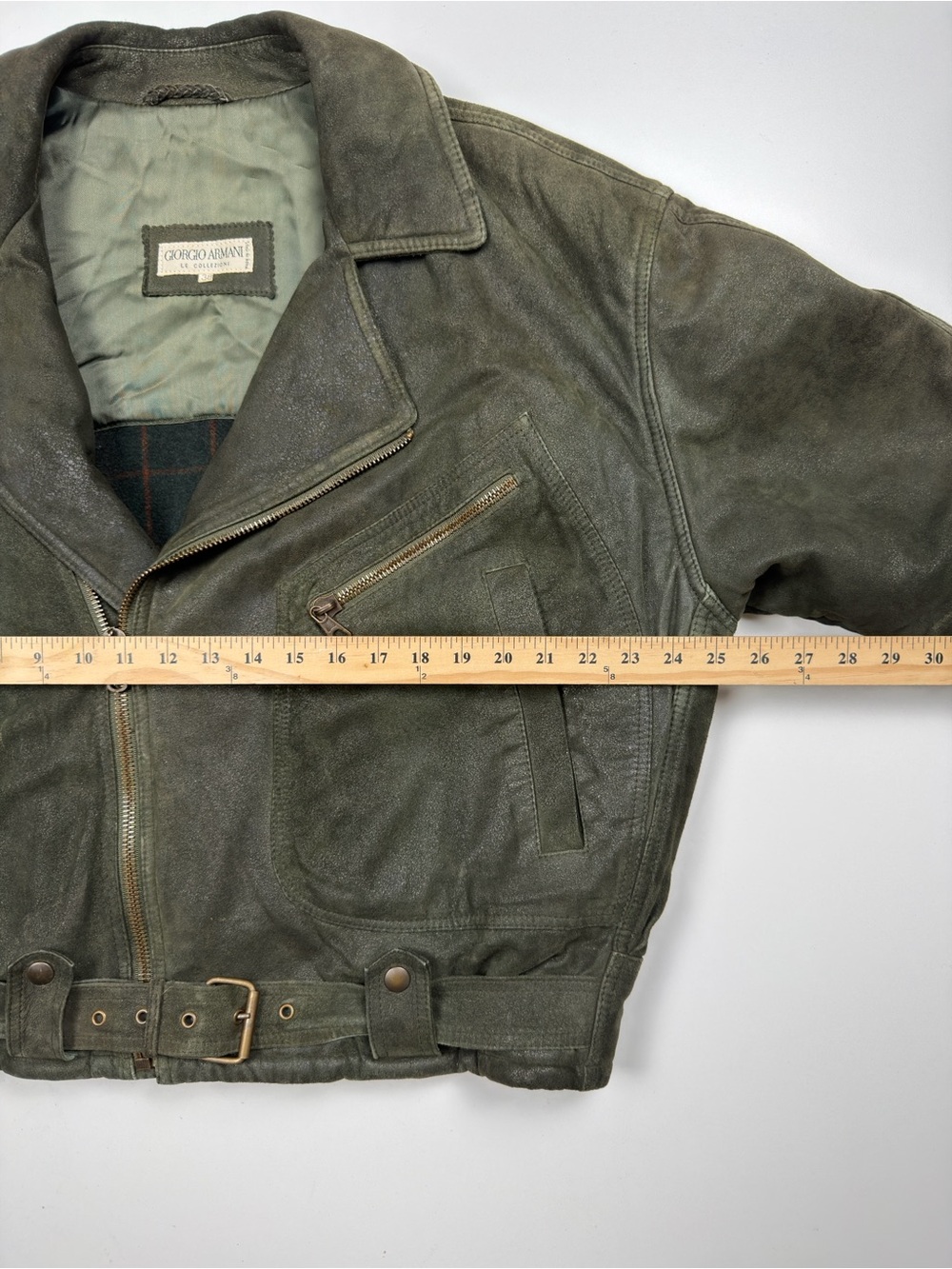 Vintage Giorgio Armani Suede Moto Leather Full Zip Bomber Jacket Mens 38 Medium - Picture 13 of 15
